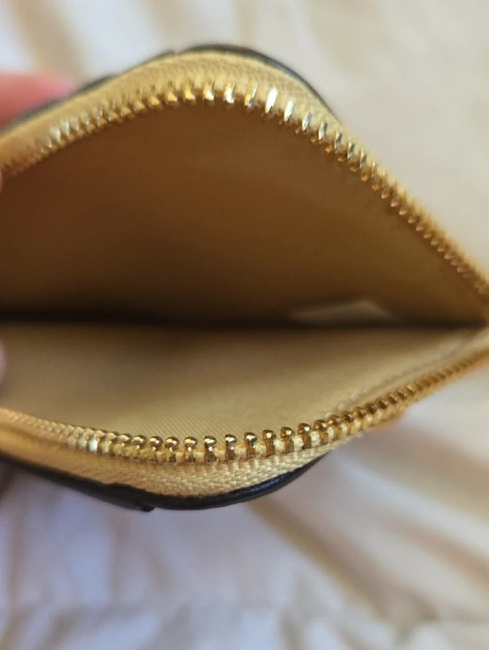 Tory Burch Yellow Leather Card Case with Orange and Blush Stripes